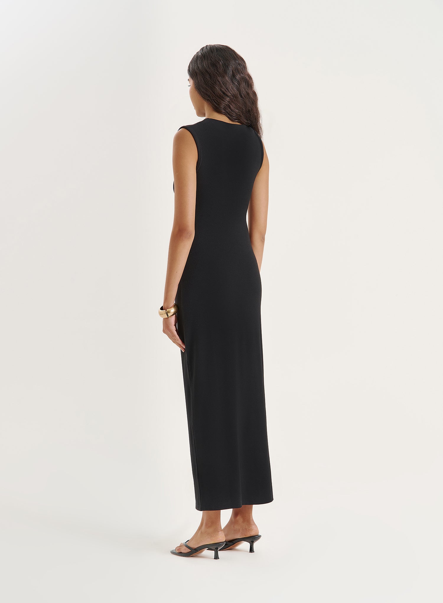 Black Sleeveless Gathered Maxi Dress